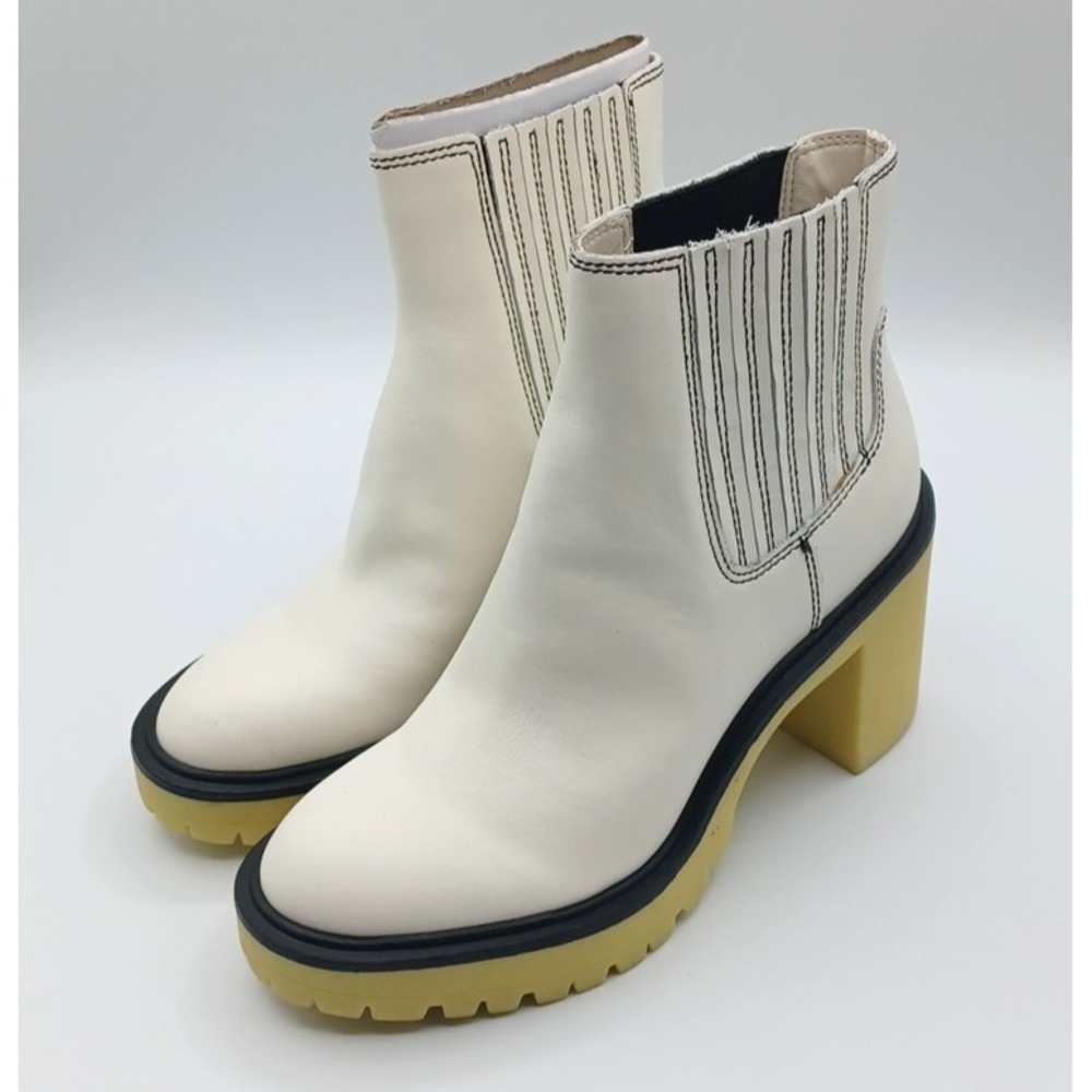 NEW Dolce Vita Caster 6.5 H2O Waterproof White Leather Lug Sole Ankle Boot